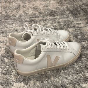 Veja White and Tan Sneakers Minimalist Design